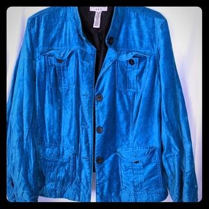Peacock blue green teal velvet jacket XL Covington